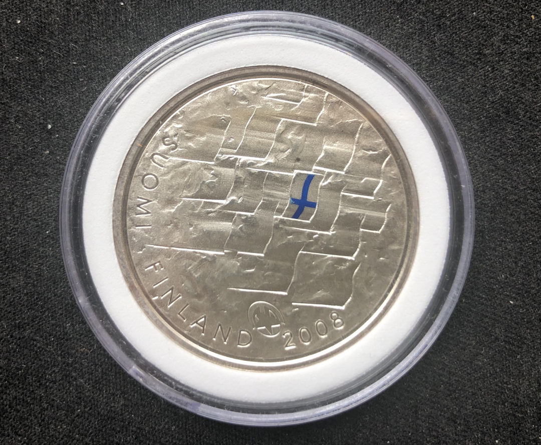 【币观天下】第七十三期拍卖 芬兰 2008年 10欧元 精制彩色纪念大银币 芬兰国旗