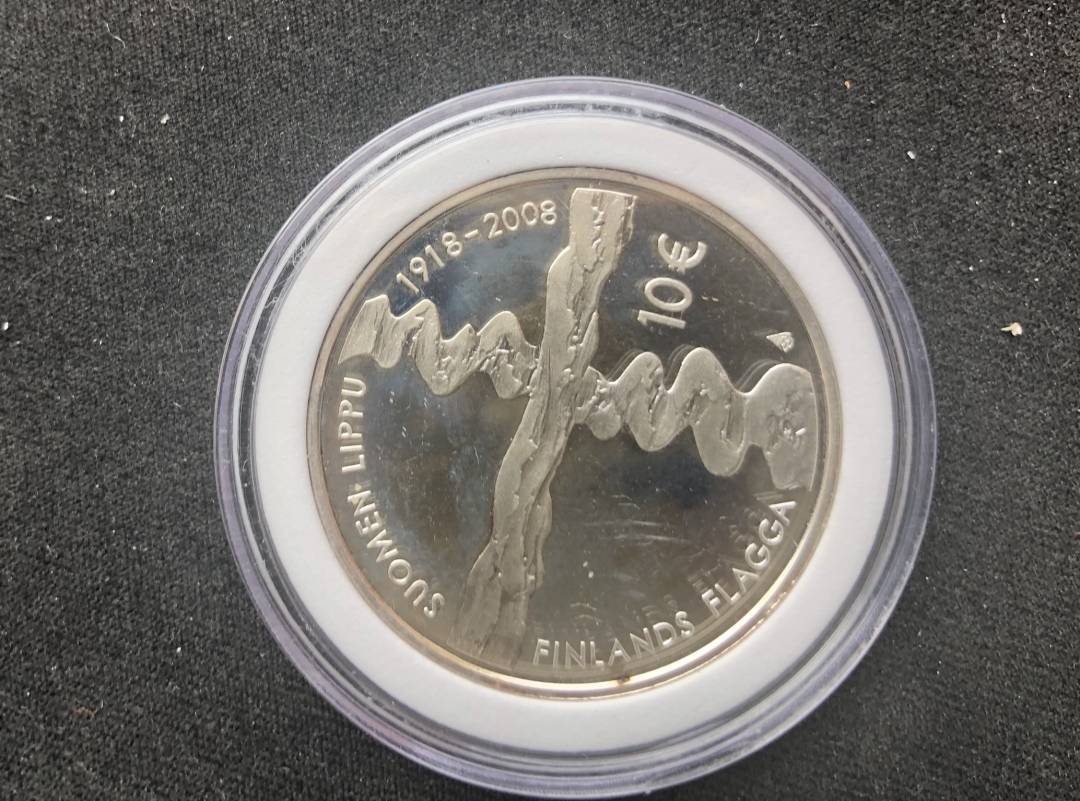 【币观天下】第七十三期拍卖 芬兰 2008年 10欧元 精制彩色纪念大银币 芬兰国旗