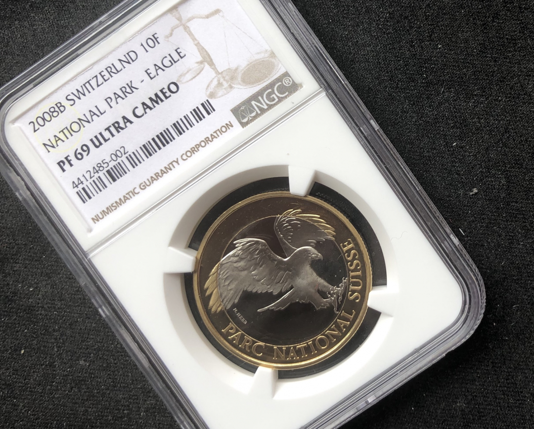 【币观天下】第七十三期拍卖 【瑞士】2008国家公园系列鹰【精致69】