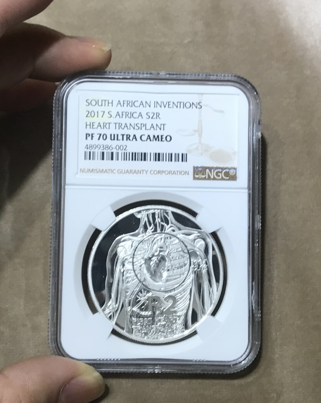 【随心拍&GetCoin】现代金银币拍卖第二十三期 2017年南非心脏移植手术成功50周年评级银币.获奖币.NGC 70分