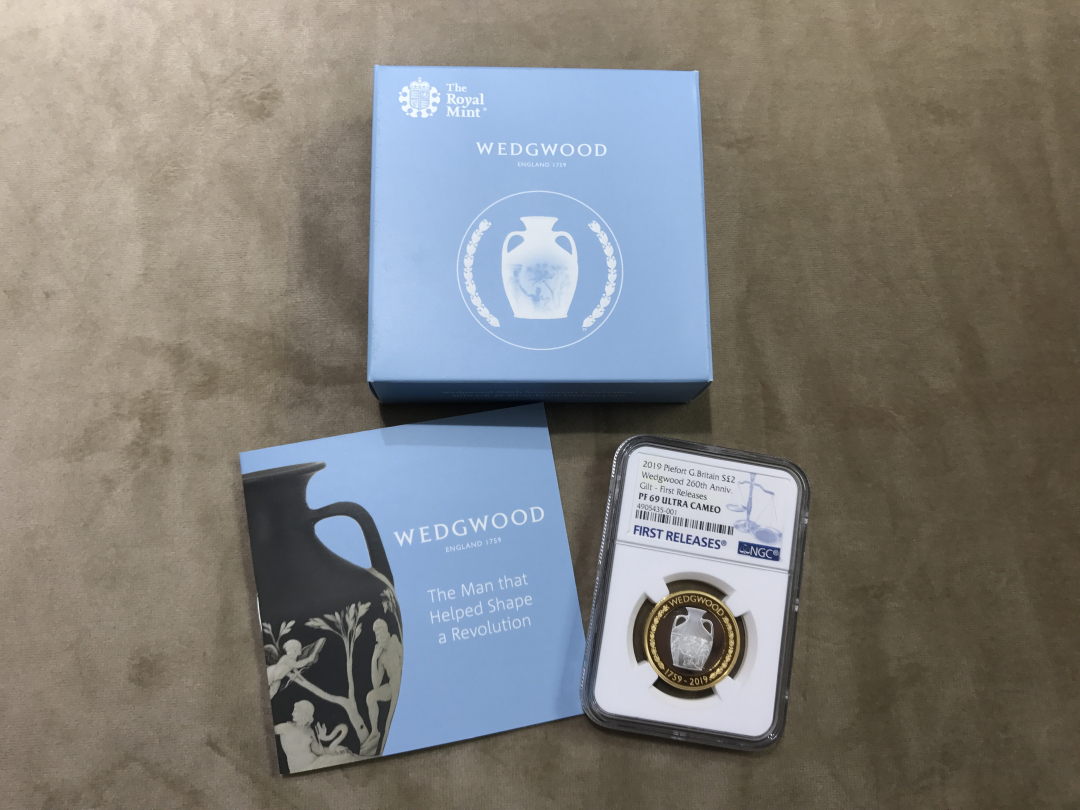 【随心拍&GetCoin】现代金银币拍卖第二十三期 英国2019年韦奇伍德瓷器品牌260周年双色加厚银币F69分