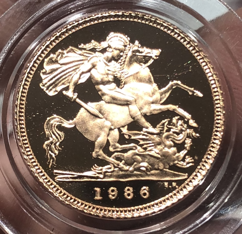 【随心拍&GetCoin】现代金银币拍卖第二十三期 1986年英国圣乔治屠龙马剑精制金币