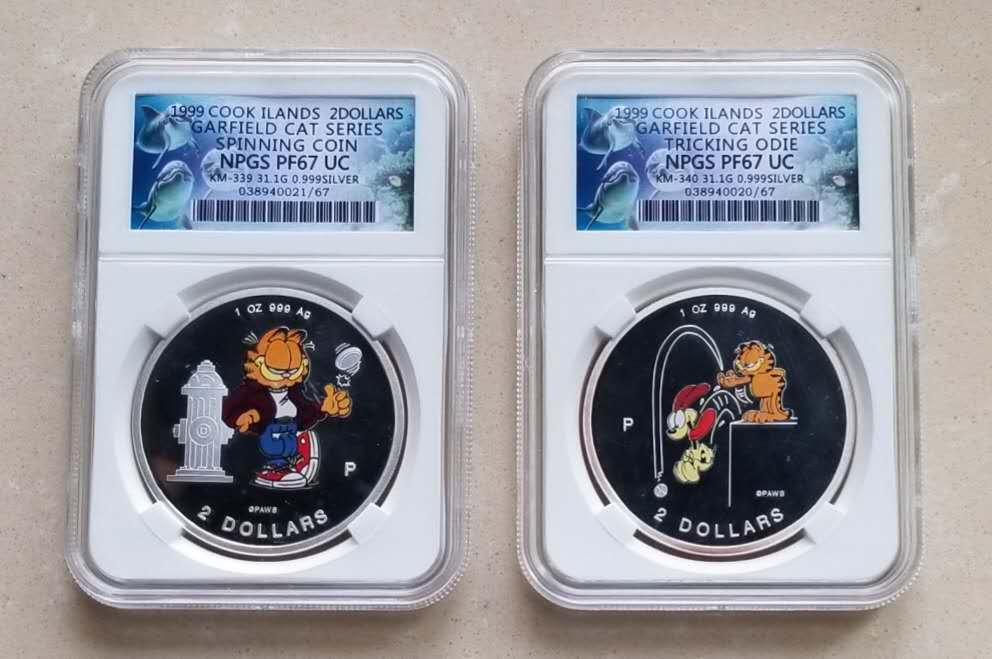 【随心拍&GetCoin】现代金银币拍卖第二十三期 库克1999年加菲猫1盎司彩色银币两枚众诚评级封装。