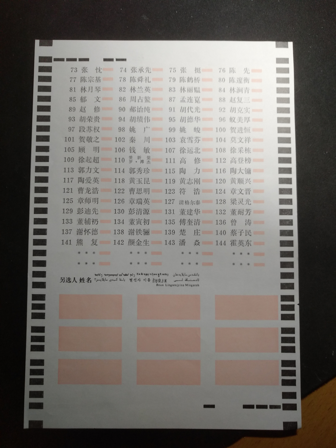 【鲸贝乐淘】千字文·第“律吕调阳”号拍卖 【票样】第七届人大常委会选举票样，内部流出，难得一见