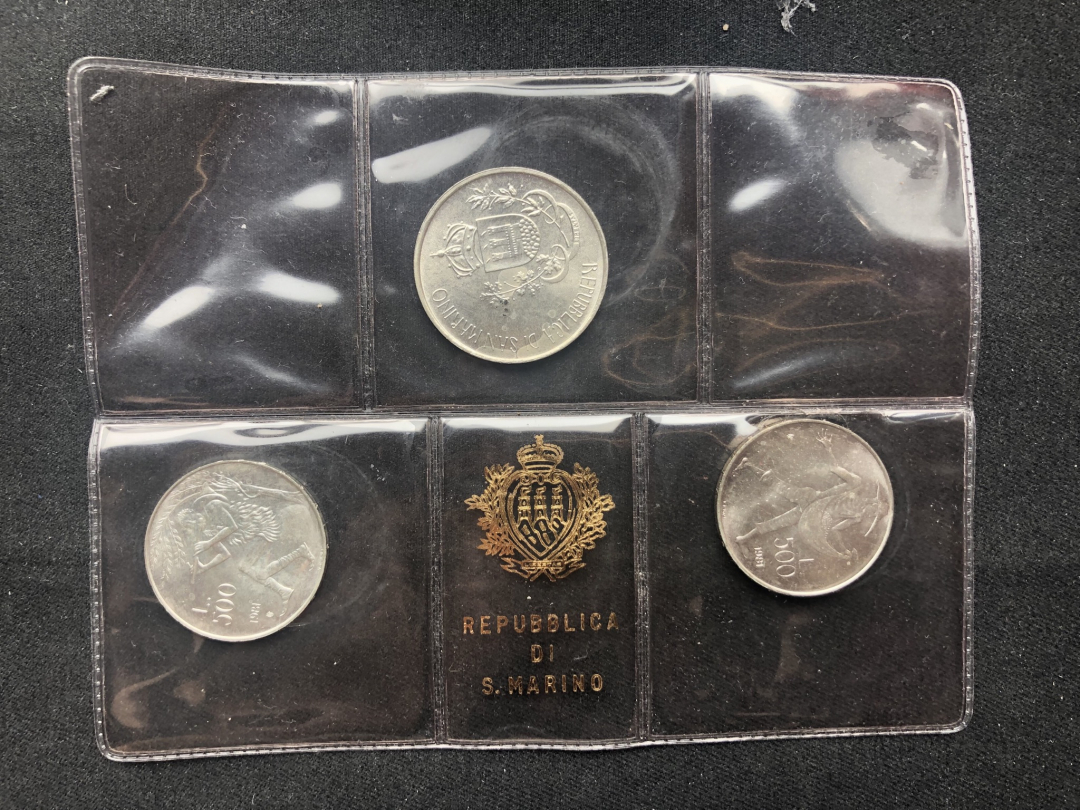 【币观天下】第七十三期拍卖 【圣马力诺】圣马力诺 1981年 500里拉 1000里拉 纪念银币3枚套