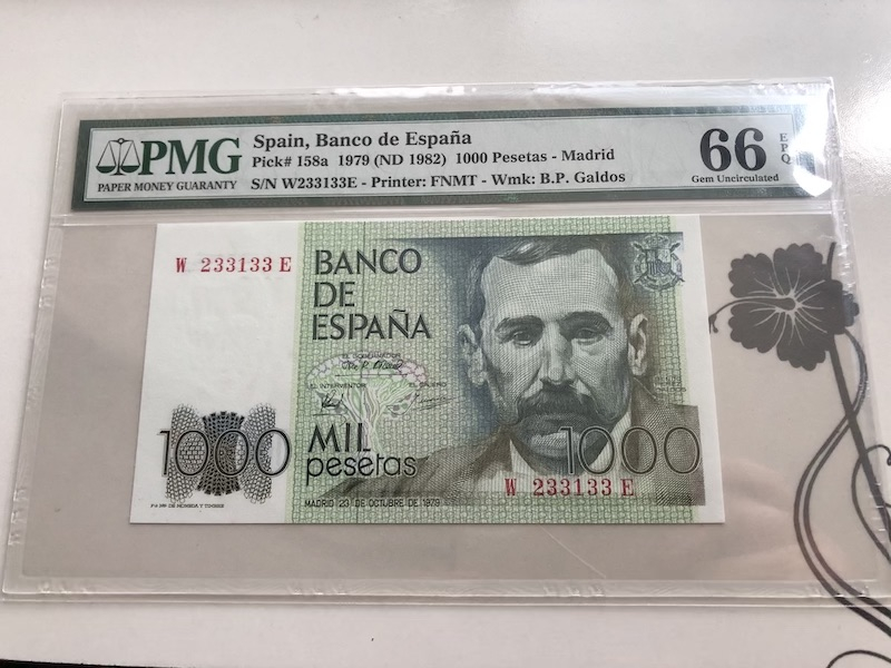 收藏联盟第九十期拍卖 1979年西班牙1000比塞塔 PMG66E