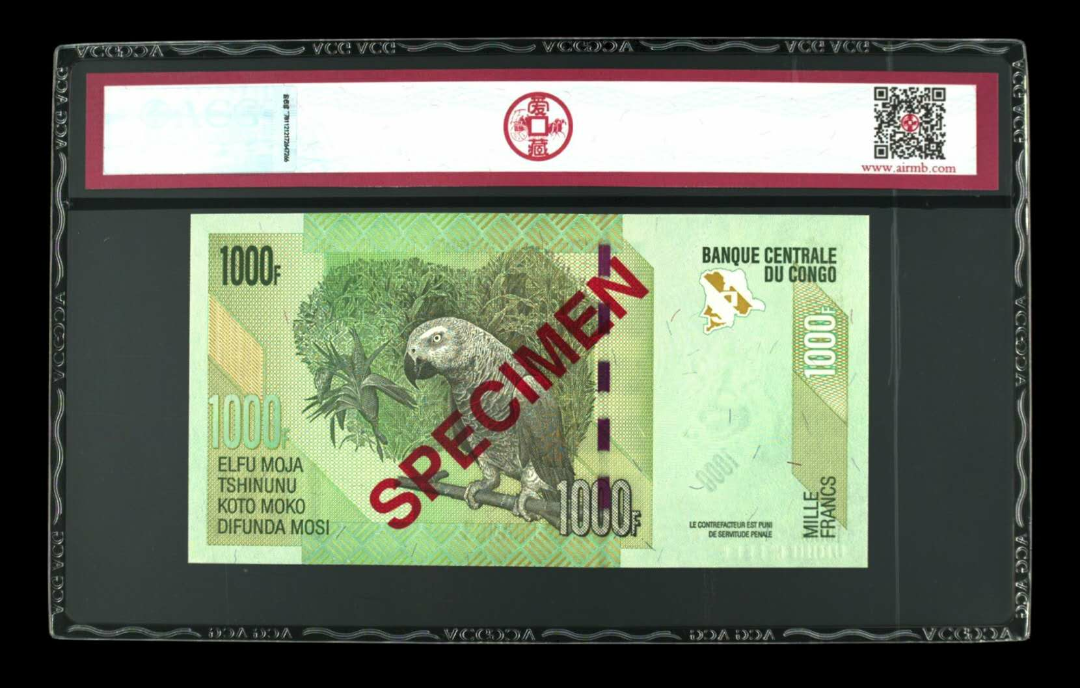 【鲸贝乐淘】千字文·第“律吕调阳”号拍卖 【票样】品名  2013年1000法郎（票样）  冠号  1550  发行银行  刚果  评分等级  66 EPQ