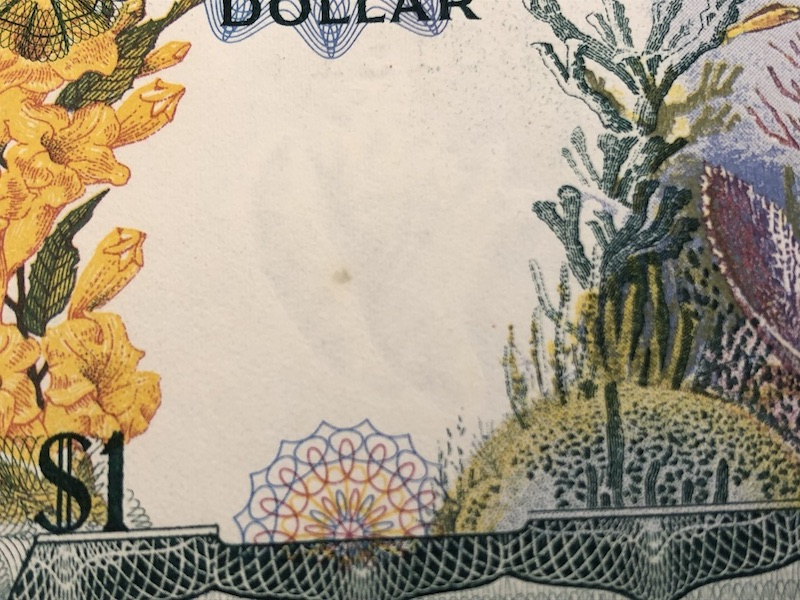 收藏联盟第九十期拍卖 巴哈马彩背版本1元 UNC 有一黄色纸胎