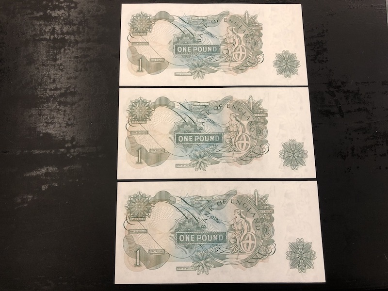 收藏联盟第九十期拍卖 英国C序列1镑三张连号 UNC