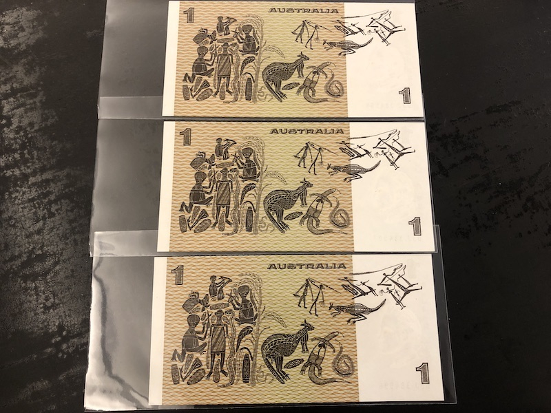 收藏联盟第九十期拍卖 澳大利亚1澳元戎装女王纸版三张连号 UNC