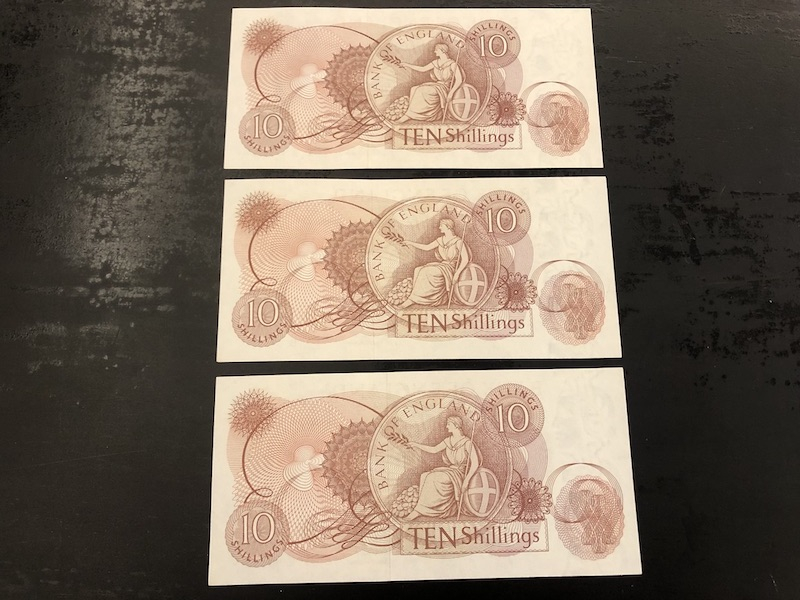 收藏联盟第九十期拍卖 英国C序列10先令三张连号 UNC