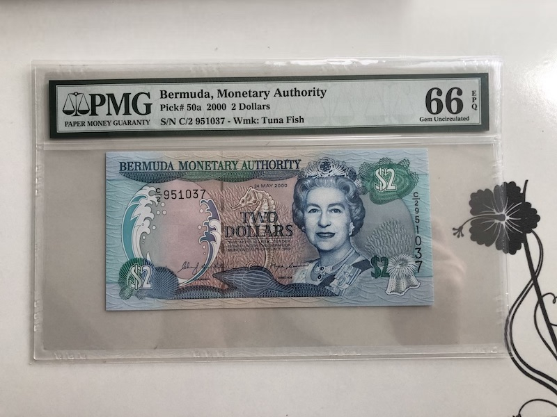 收藏联盟第九十期拍卖 2000年百慕大2元 PMG66E