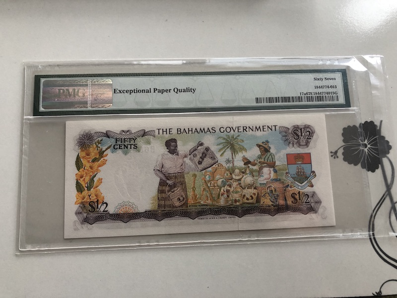 收藏联盟第九十一期拍卖 1965年巴哈马1/2元 PMG67E S/N:B650273