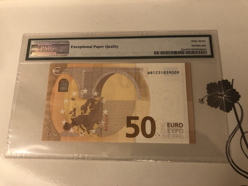收藏联盟第九十一期拍卖 2017版50欧元 （丹麦） PMG67E 全程无47S/N:WB1231839009
