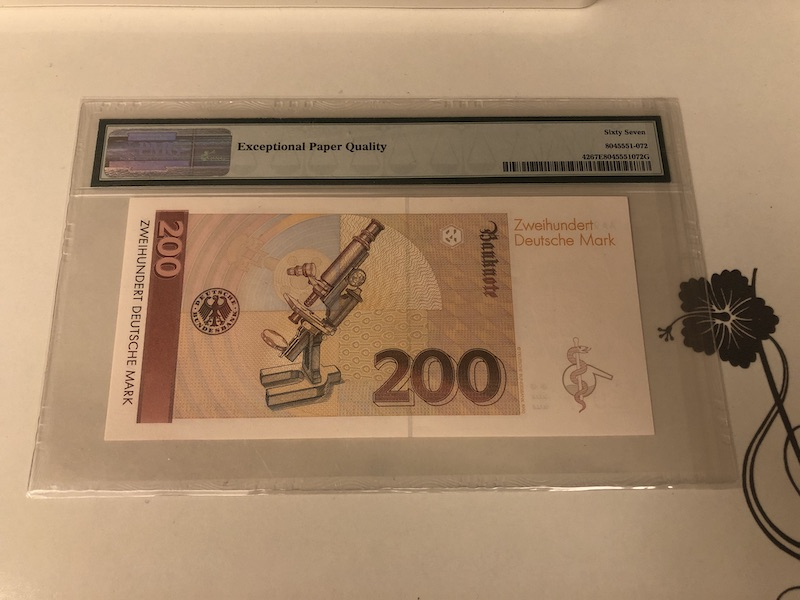 收藏联盟第九十一期拍卖 1989年德国200马克 PMG67E  S/N:AA9124857U1