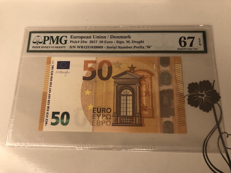 收藏联盟第九十一期拍卖 2017版50欧元 （丹麦） PMG67E 全程无47S/N:WB1231839009