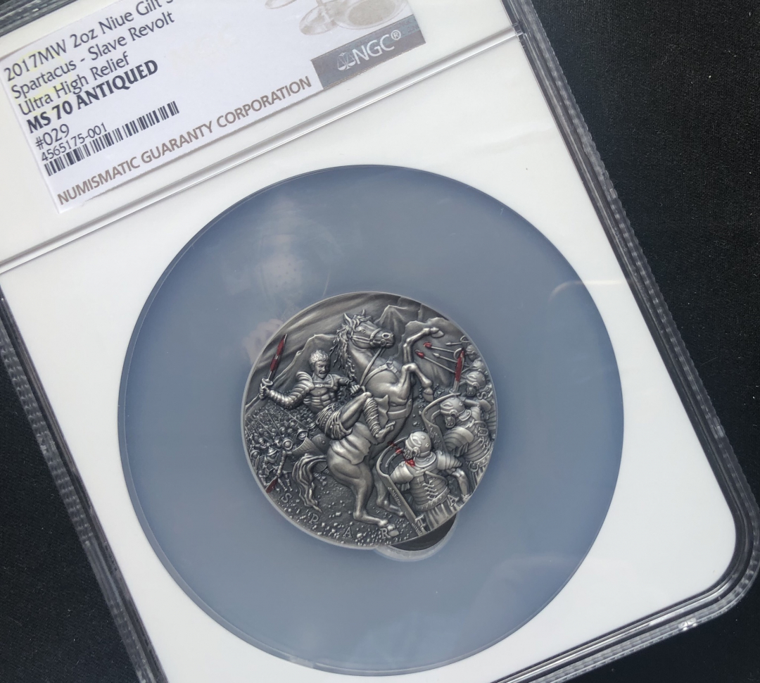 【随心拍&GetCoin】现代金银币拍卖第二十四期 【纽埃】2017年斯巴达克斯 2oz 仿古高浮雕银币【ngc70】