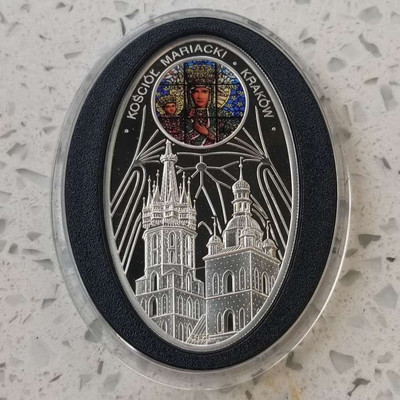 【随心拍&GetCoin】现代金银币拍卖第二十五期 纽埃2011年波兰克拉科夫教堂椭圆双面彩色银币