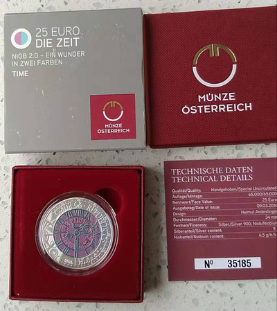 【随心拍&GetCoin】现代金银币拍卖第二十五期 克劳斯获奖币!奥地利2016年时间银铌双金属币