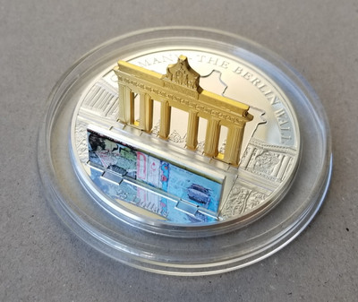 【随心拍&GetCoin】现代金银币拍卖第二十五期 库克2009年勃兰登堡门和柏林墙双立体镶嵌3盎司银币