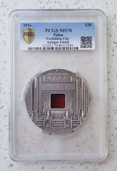 【随心拍&GetCoin】现代金银币拍卖第二十五期 PCGS70分-帕劳2016年紫禁城五盎司仿古镶嵌大银币