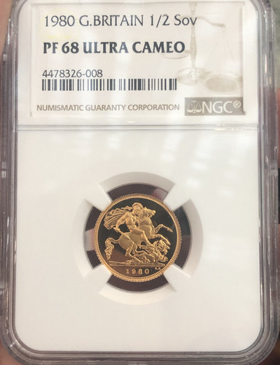 【随心拍&GetCoin】现代金银币拍卖第二十五期 1980英国伊丽莎白二世首年发行精制1/2索维林马剑金币