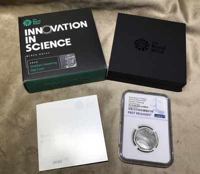 【随心拍&GetCoin】现代金银币拍卖第二十五期 英国2019年霍金黑洞50便士8克精制纪念银币NGC70