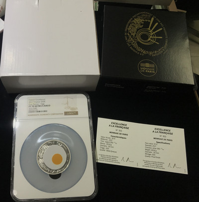 【随心拍&GetCoin】现代金银币拍卖第二十五期 - 2017年法国米其林季萨瓦餐厅的鸡蛋5盎司银币NGC70