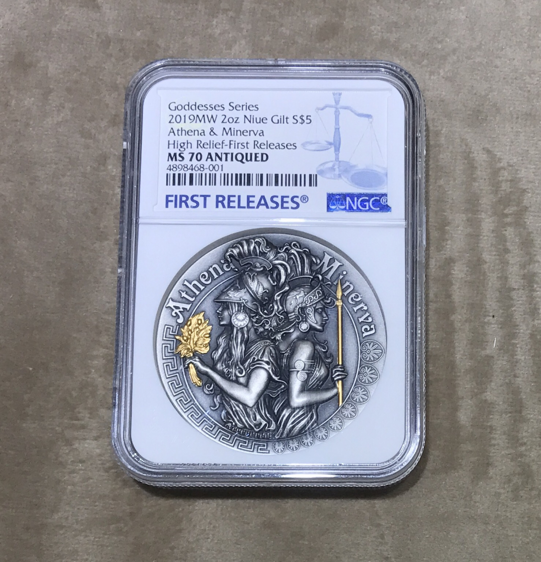 【随心拍&GetCoin】现代金银币拍卖第二十五期 纽埃2019年胜利女神系列2高浮雕2盎司镀金纪念银币NGC70