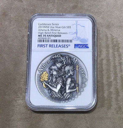 【随心拍&GetCoin】现代金银币拍卖第二十五期 纽埃2019年胜利女神系列2高浮雕2盎司镀金纪念银币NGC70
