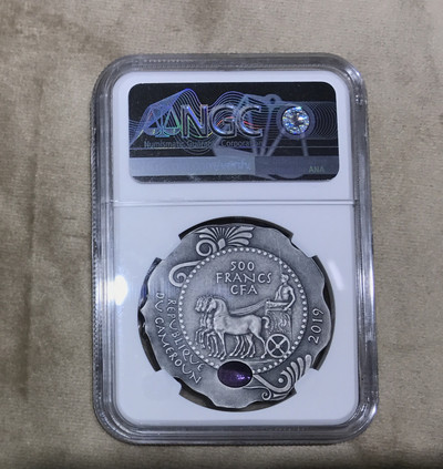 【随心拍&GetCoin】现代金银币拍卖第二十五期 喀麦隆2019年古罗马门神和保护神雅努斯镶水晶银币NGC69