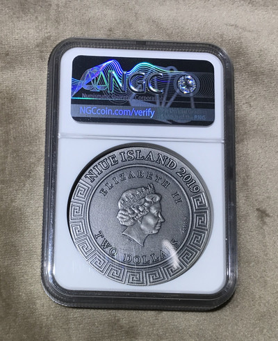 【随心拍&GetCoin】现代金银币拍卖第二十五期 纽埃2019年众神3火神赫准斯托斯超高浮雕镀银币NGC70