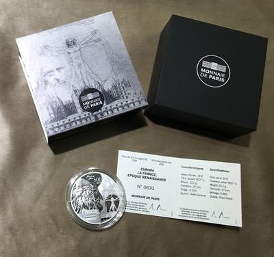 【随心拍&GetCoin】现代金银币拍卖第二十五期 法国2019年欧洲之星文艺复兴达芬奇10欧纪念银币