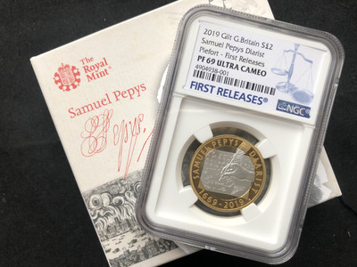 【随心拍&GetCoin】现代金银币拍卖第二十五期 【英国】2019年佩皮斯日记发表350周年【首期蓝标ngc69】
