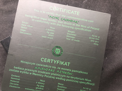 【随心拍&GetCoin】现代金银币拍卖第二十五期 【纽埃】2019年阿兹特克历法【2oz】