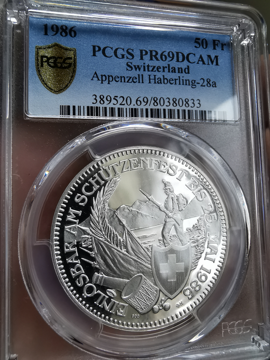 凡希社世界钱币微拍第九十三期 1986瑞士射击节50法郎大银PCGS-PF69DCAM