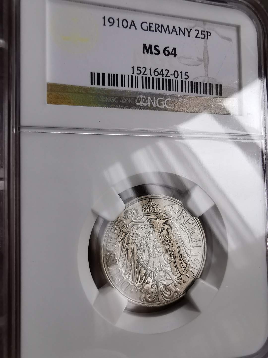 凡希社世界钱币微拍第九十三期 1910A德国稻穗25芬尼NGC-MS64