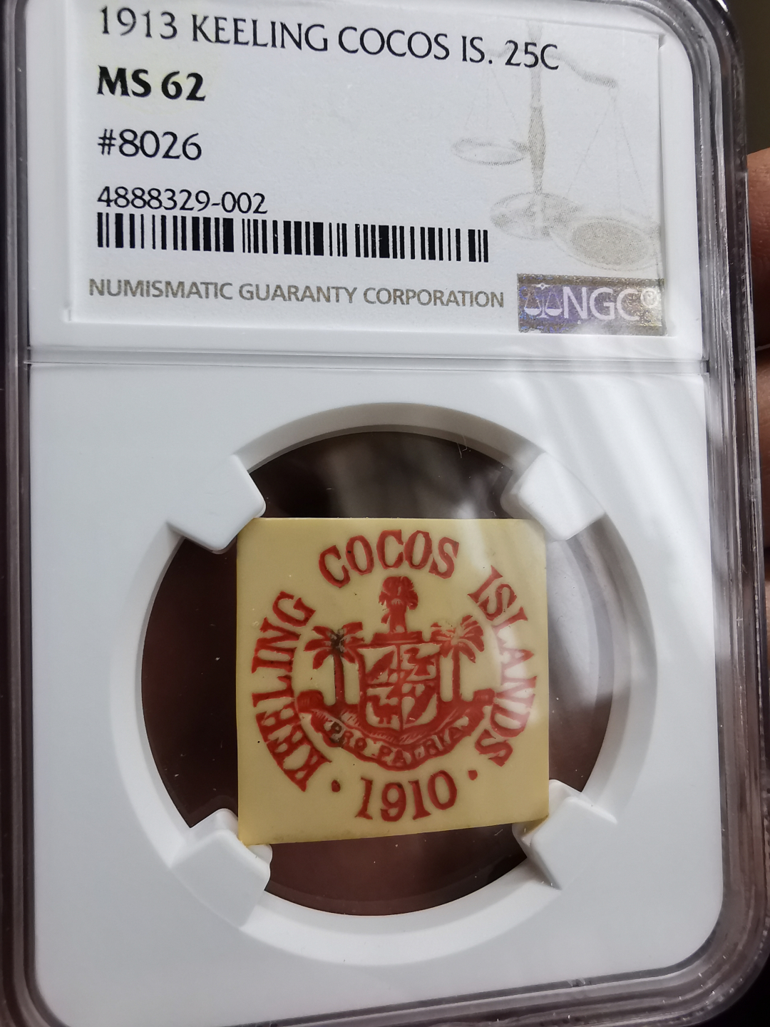 凡希社世界钱币微拍第九十三期 荐！1913基林科科斯25分NGC-MS62稀有品相！
