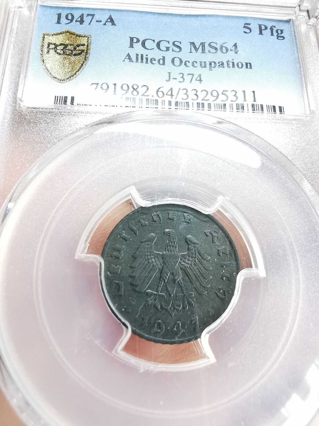 凡希社世界钱币微拍第九十三期 1947A盟军占领区5芬尼PCGS-MS64