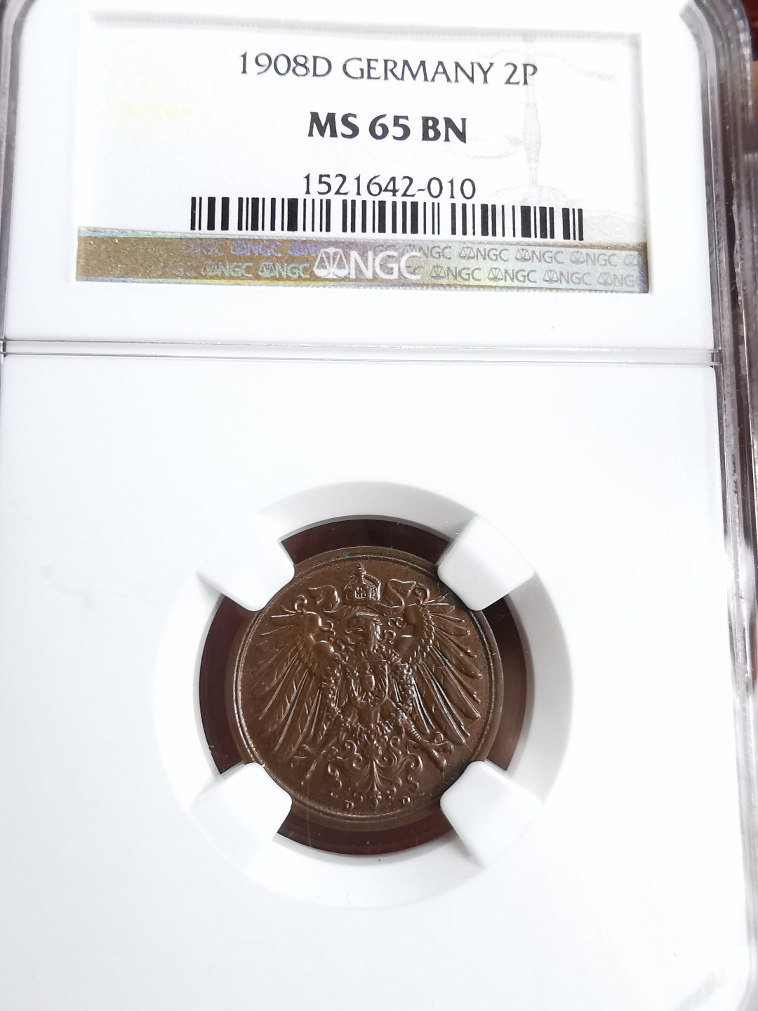 凡希社世界钱币微拍第九十三期 1908D德国2芬尼NGC-MS65