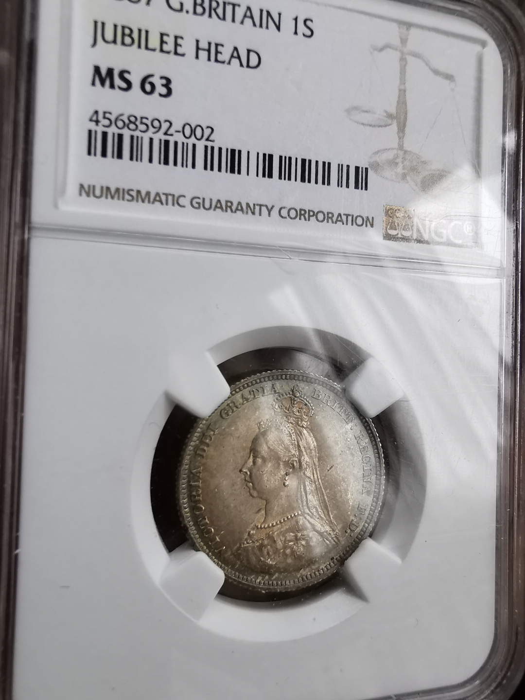 凡希社世界钱币微拍第九十三期 1887老维先令NGC-MS63五彩