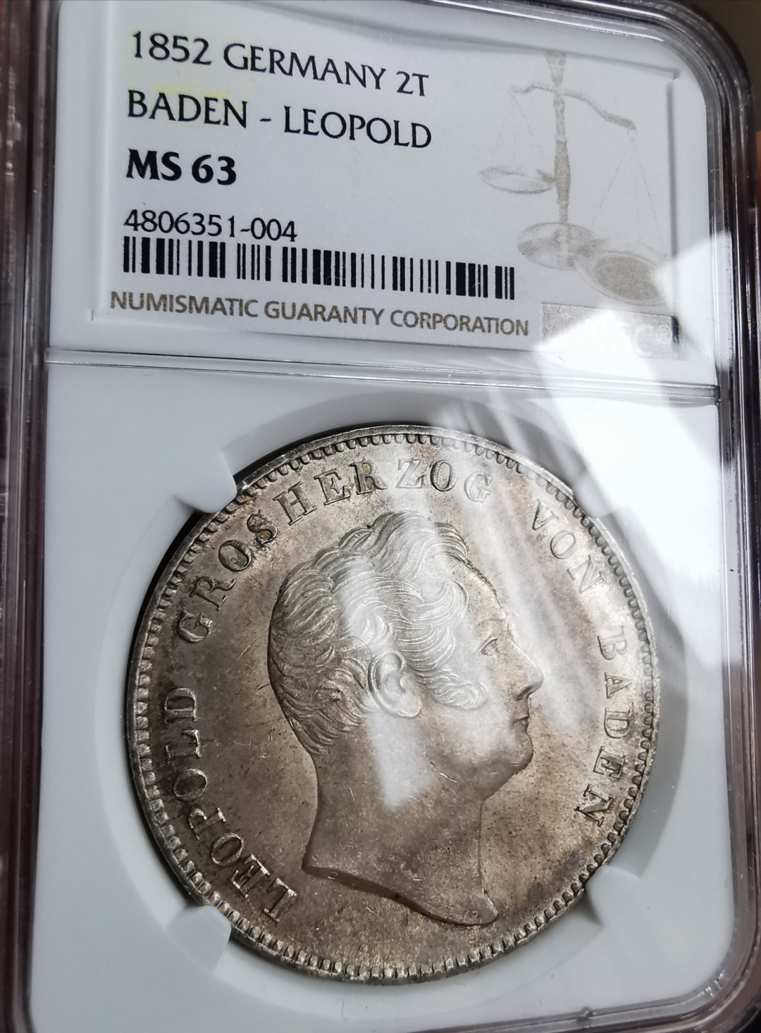 凡希社世界钱币微拍第九十三期 荐！1852巴登利奥波德两泰勒大银NGC-MS63