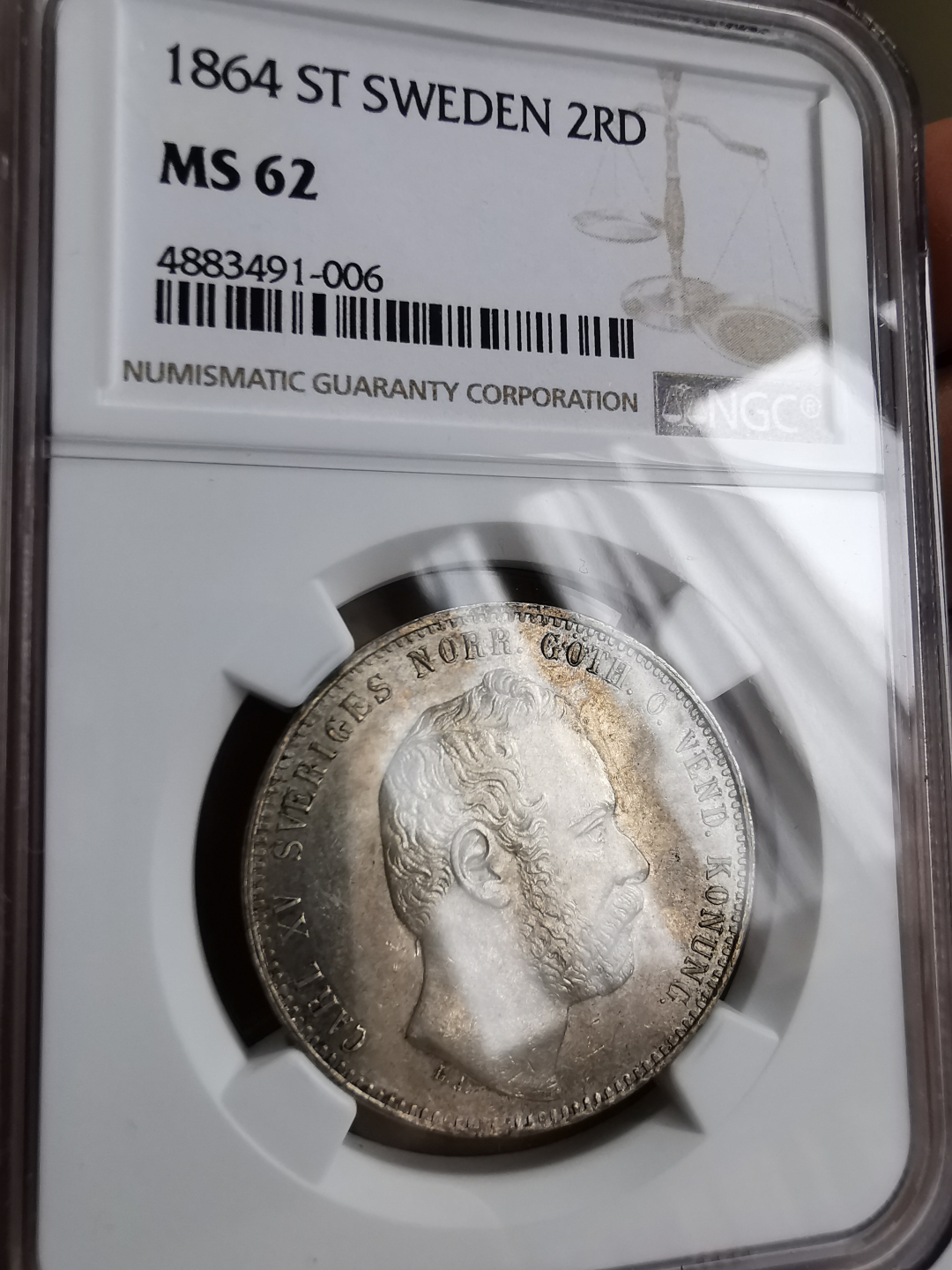 凡希社世界钱币微拍第九十三期 荐！1864ST瑞典卡尔十五世2RD NGC-MS62稀少面值