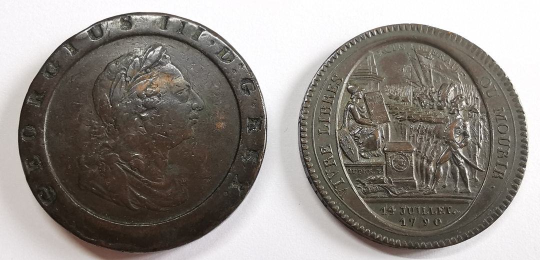 凡希社世界钱币微拍第九十三期 SOHO出品：大车轮2便士VF与莫奈龙5苏AU一对