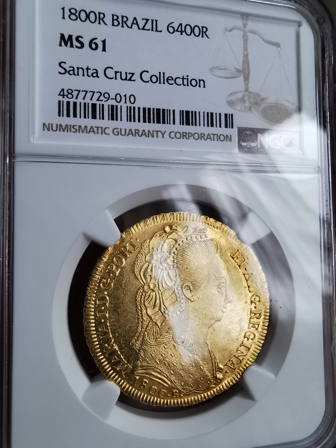 凡希社世界钱币微拍第九十三期 荐！1800R葡属巴西玛丽二世6400R金币NGC-MS61名家旧藏