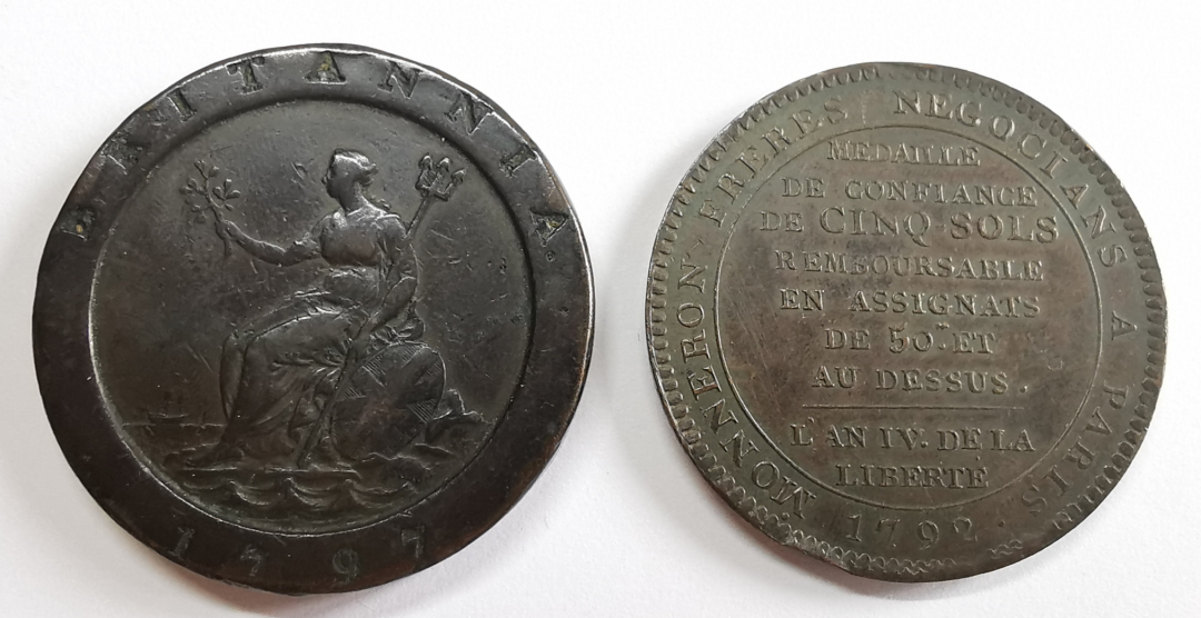 凡希社世界钱币微拍第九十三期 SOHO出品：大车轮2便士VF与莫奈龙5苏AU一对