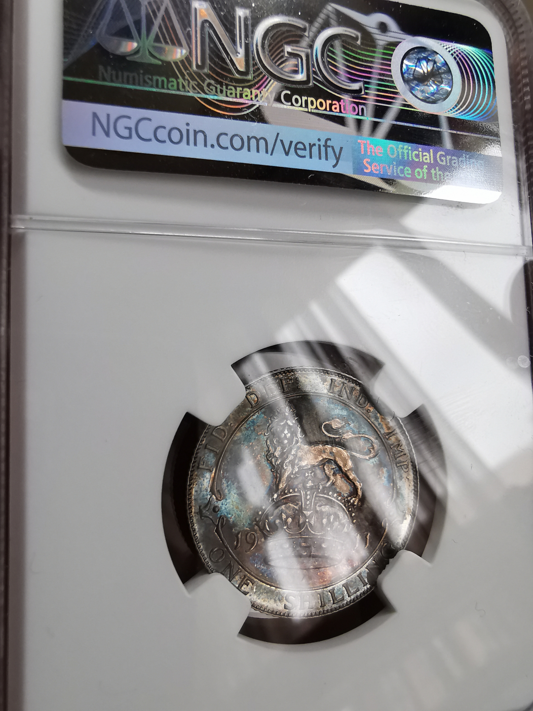 凡希社世界钱币微拍第九十三期 1911乔五精铸先令NGC-PF63五彩