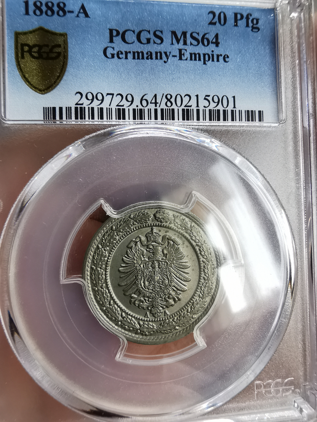 凡希社世界钱币微拍第九十三期 1888A德国帝国鹰20芬尼PCGS-MS64