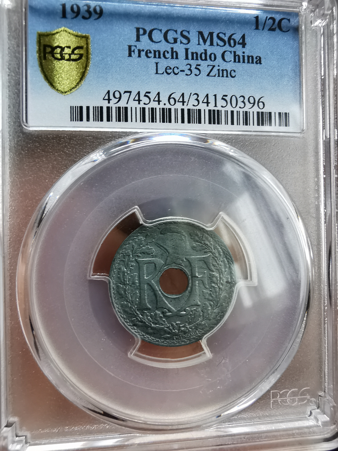 凡希社世界钱币微拍第九十三期 稀！1939法属印度支那1/2分锌币PCGS-MS64收藏级