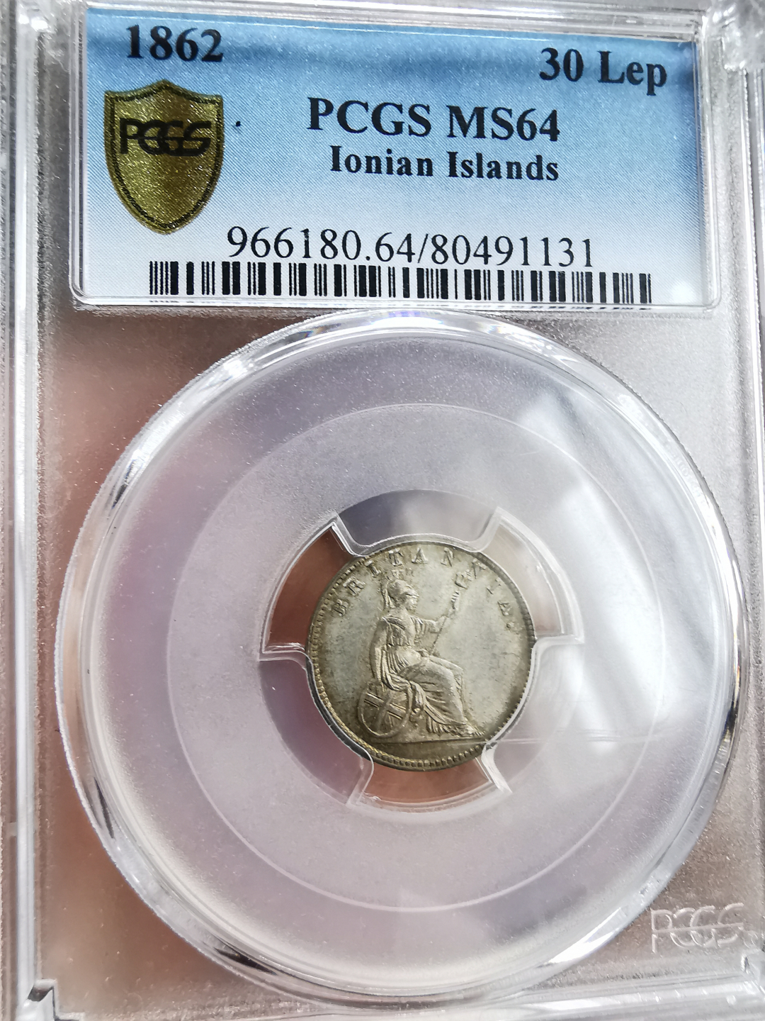 凡希社世界钱币微拍第九十三期 1862爱奥尼安30L银PCGS-MS64